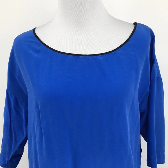 Robert Rodriguez Blouse Womens 0 Blue Black Hem Silk Pullover - Picture 2 of 12